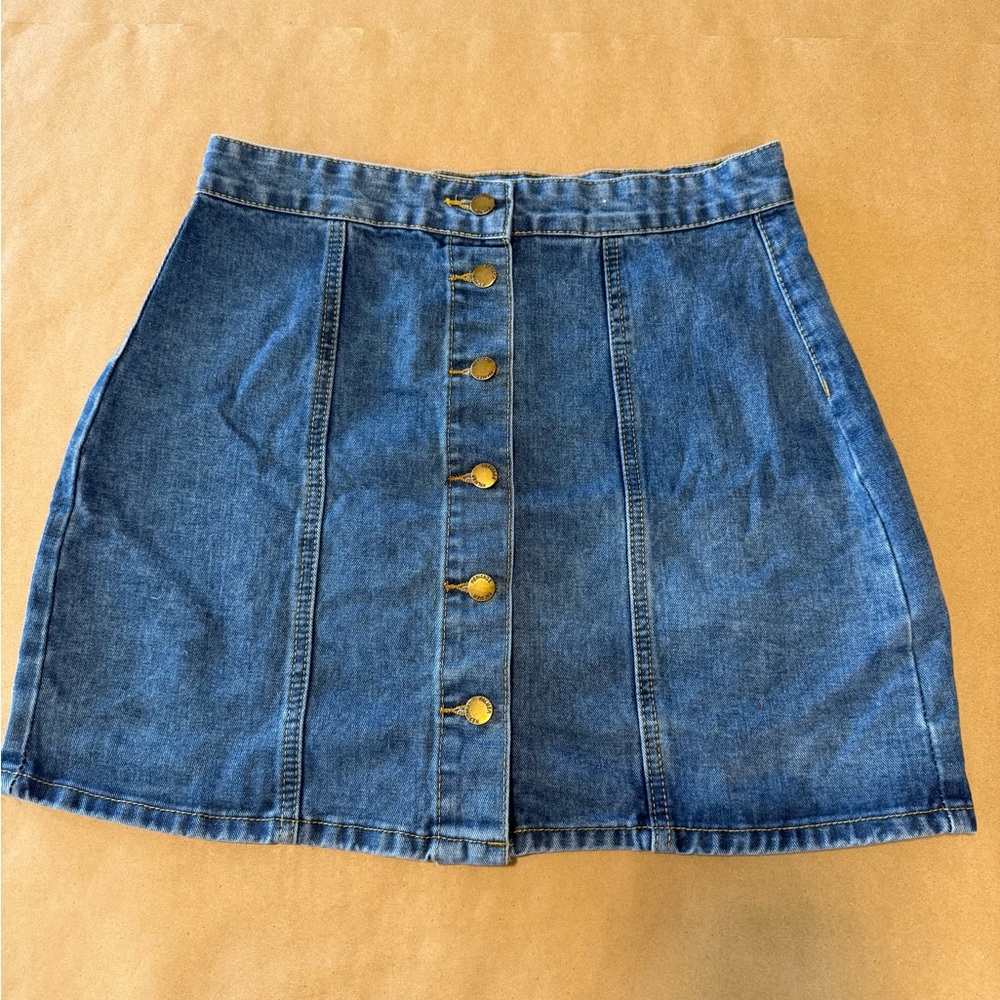 Denim Button-Up Mini Skirt - Size L